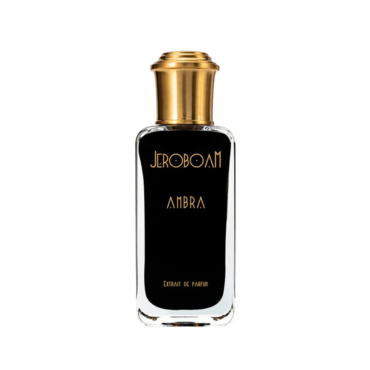 Perfume bottle labeled 'Jeroboam Ambra' with a gold cap on a white background
