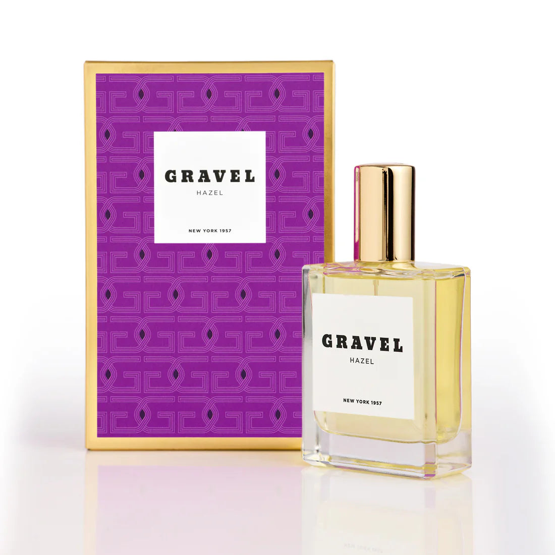 Hazel by GRAVEL perfume bottle with elegant purple packaging box