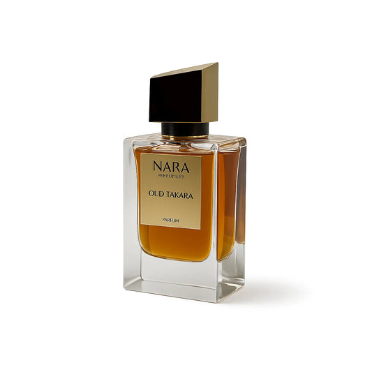 Nara Oud Takara perfume bottle on a white background