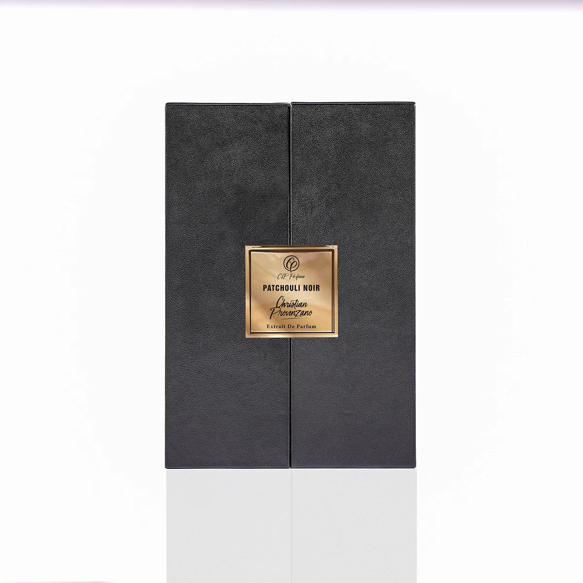 Christian Provenzano Patchouli Noir Extrait de Parfum luxury black presentation box with gold label centerpiece