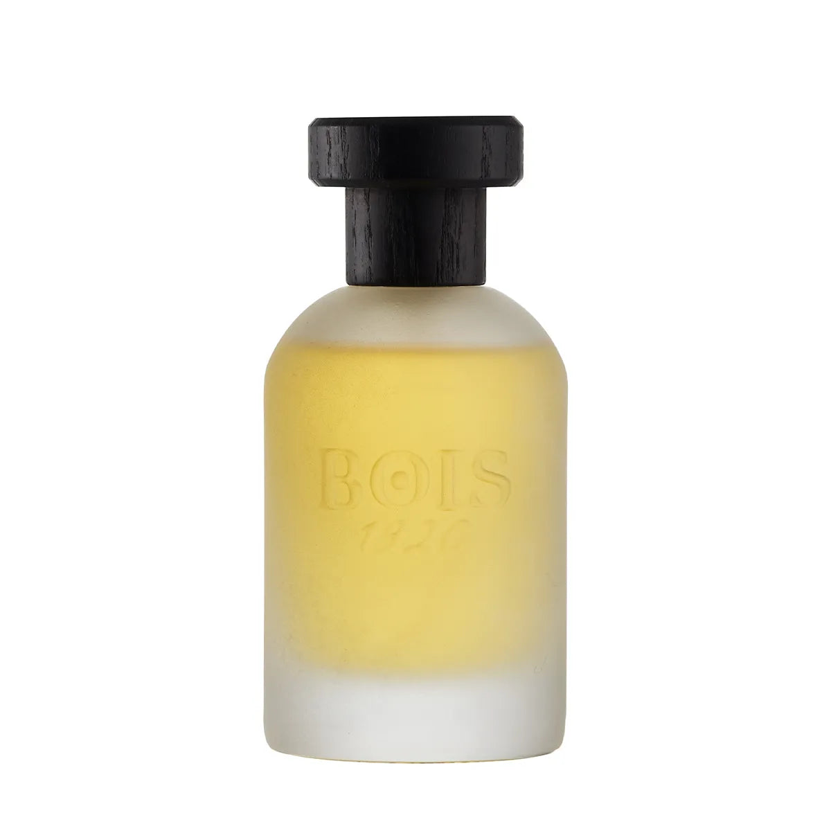 Yellow bottle with black cap on a white background