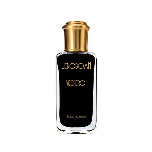 Black perfume bottle with gold cap in white background