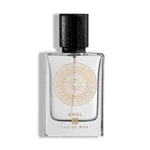 Perfume bottle labeled 'AMAL' with a decorative label on a white background
