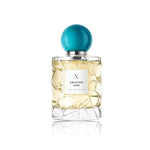 Amazing Jade Eau de Parfum by Les Sœurs de Noe luxury clear glass perfume bottle with textured design and turquoise cap isolated on white background