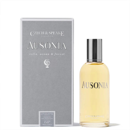 Czech & Speake Ausonia perfume bottle with elegant clear glass design and silver cap, refined London fragrance inspired by fresh ocean and forest notes