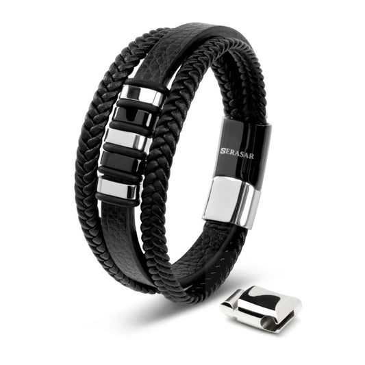 Leather Bracelet “Glory” - Silver & Black