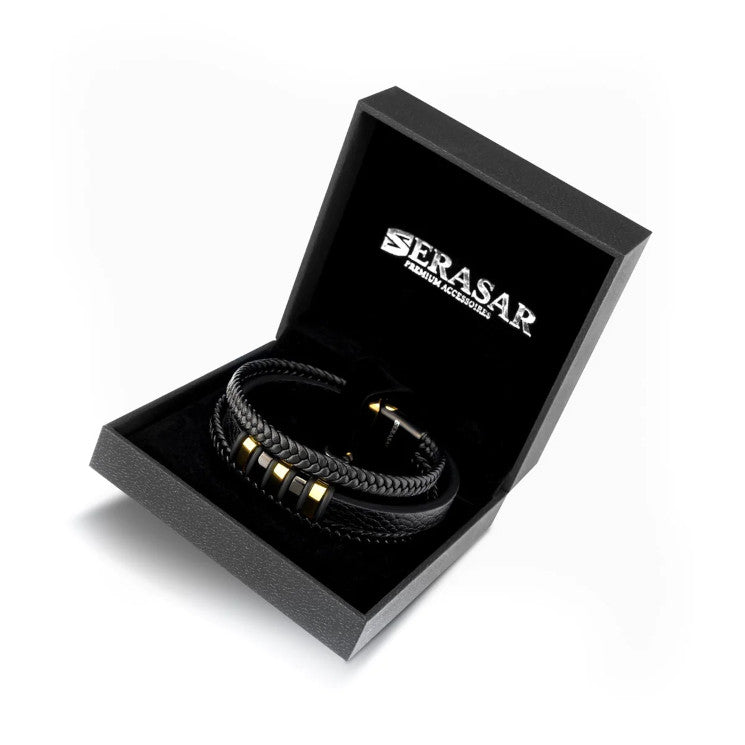 Leather bracelet “Glory” - Gold & Black