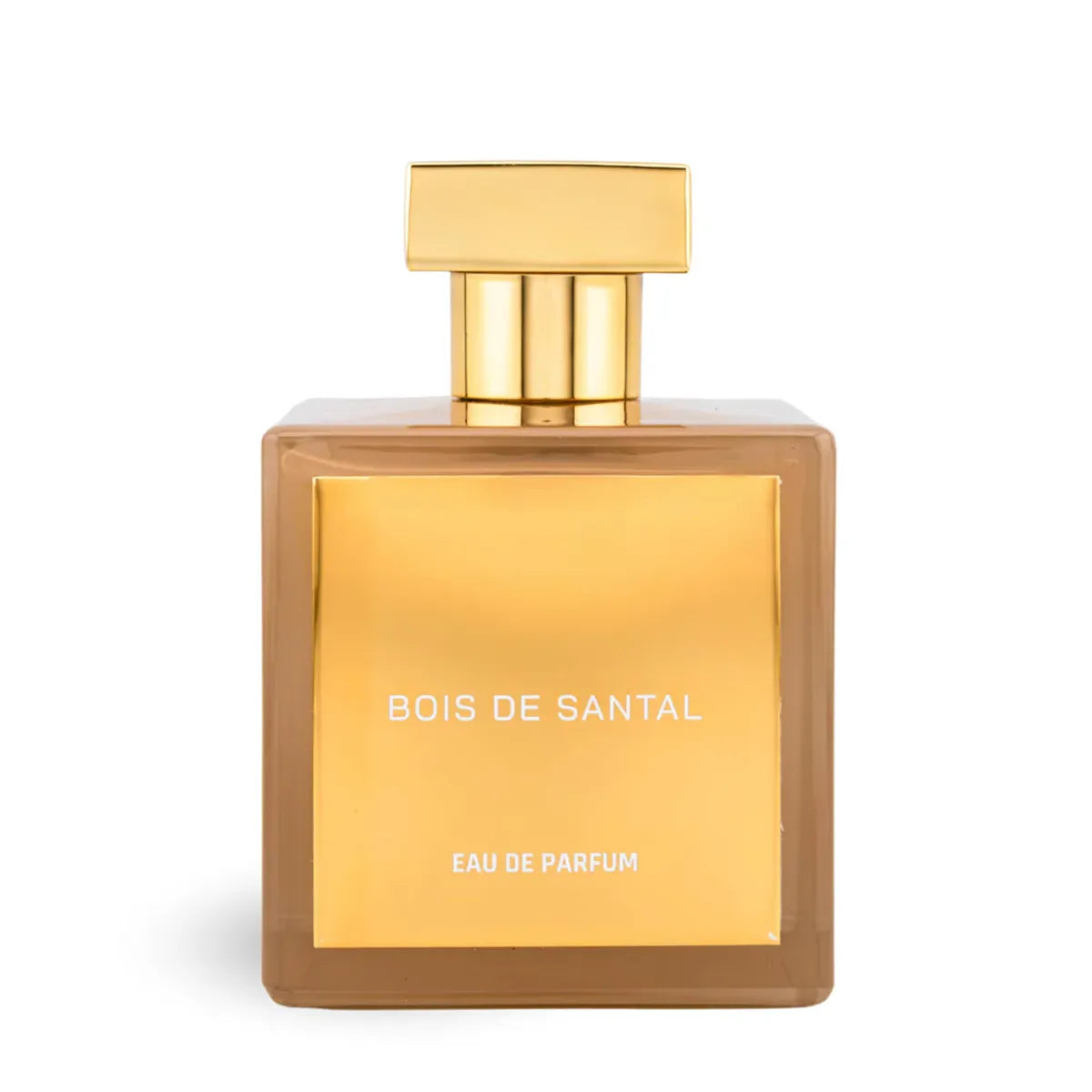Bois de Santal Eau de Parfum by House of Brandt luxury sandalwood fragrance in amber glass bottle with gold cap, elegant woody perfume for men and women