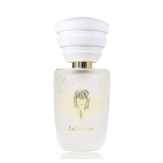 Catherine by Masque Milano in a White perfume bottle with gold cap and 'Catherine' branding on a white background 