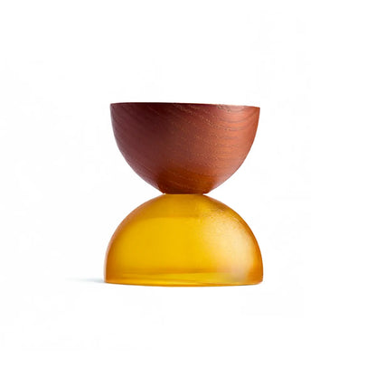 Cheerful Mandarin by LOVA niche perfume bottle with vibrant amber glass base and sculpted wooden cap