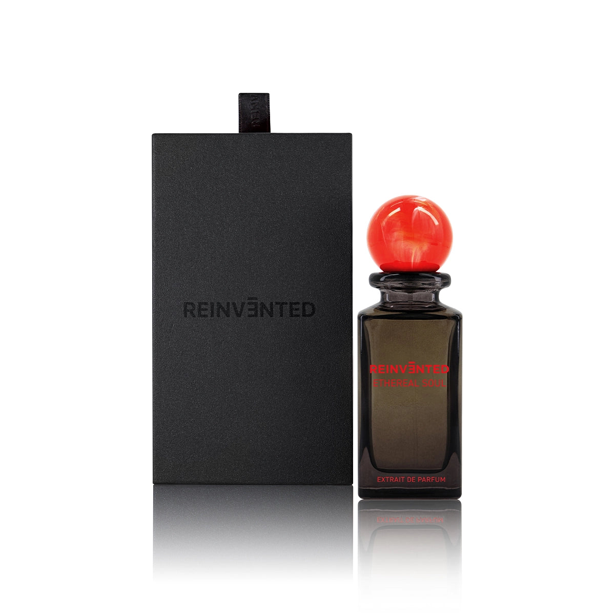 Reinvented Ethereal Soul Extrait de Parfum with red marble cap and luxury black box packaging niche fragrance