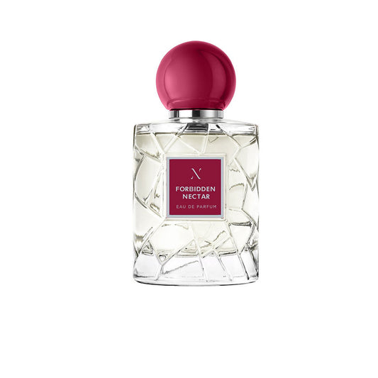 Forbidden Nectar Eau de Parfum by Les Sœurs de Noé luxury glass perfume bottle with pink cap isolated on white background