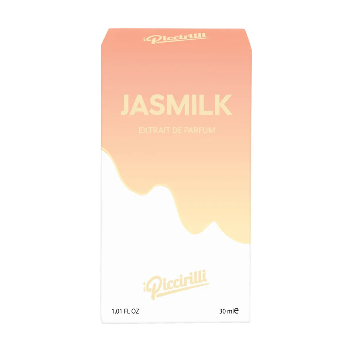 Jasmilk Extrait de Parfum 30ml by iPiccirilli fragrance box with soft peach gradient packaging design