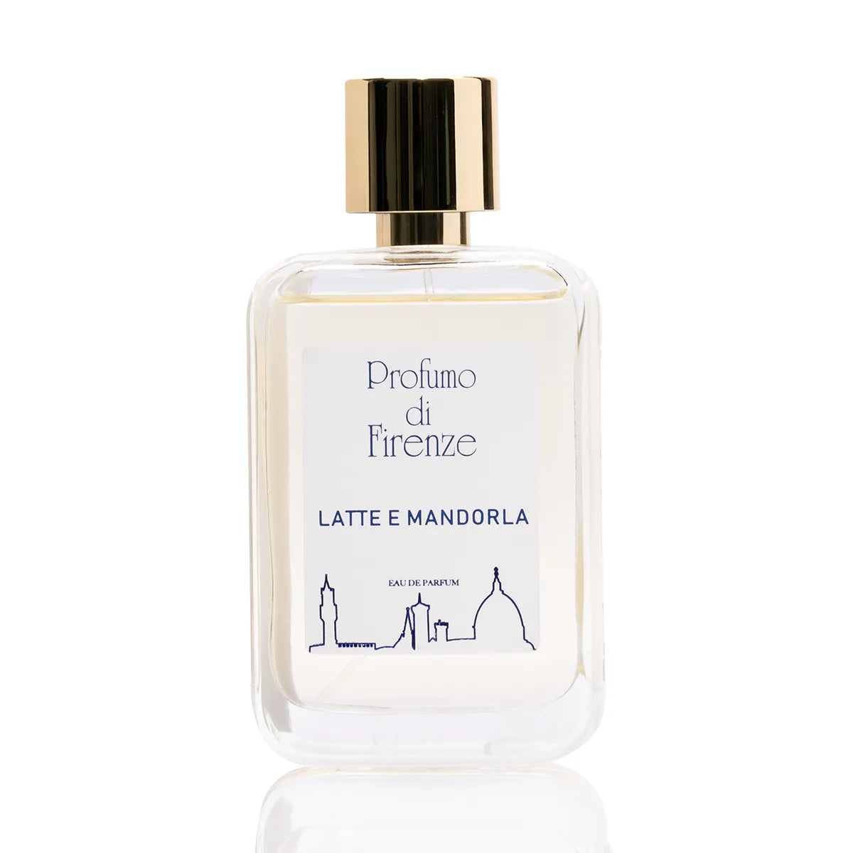 Perfume bottle labeled 'Profumo di Firenze Latte e Mandorla' on a white background