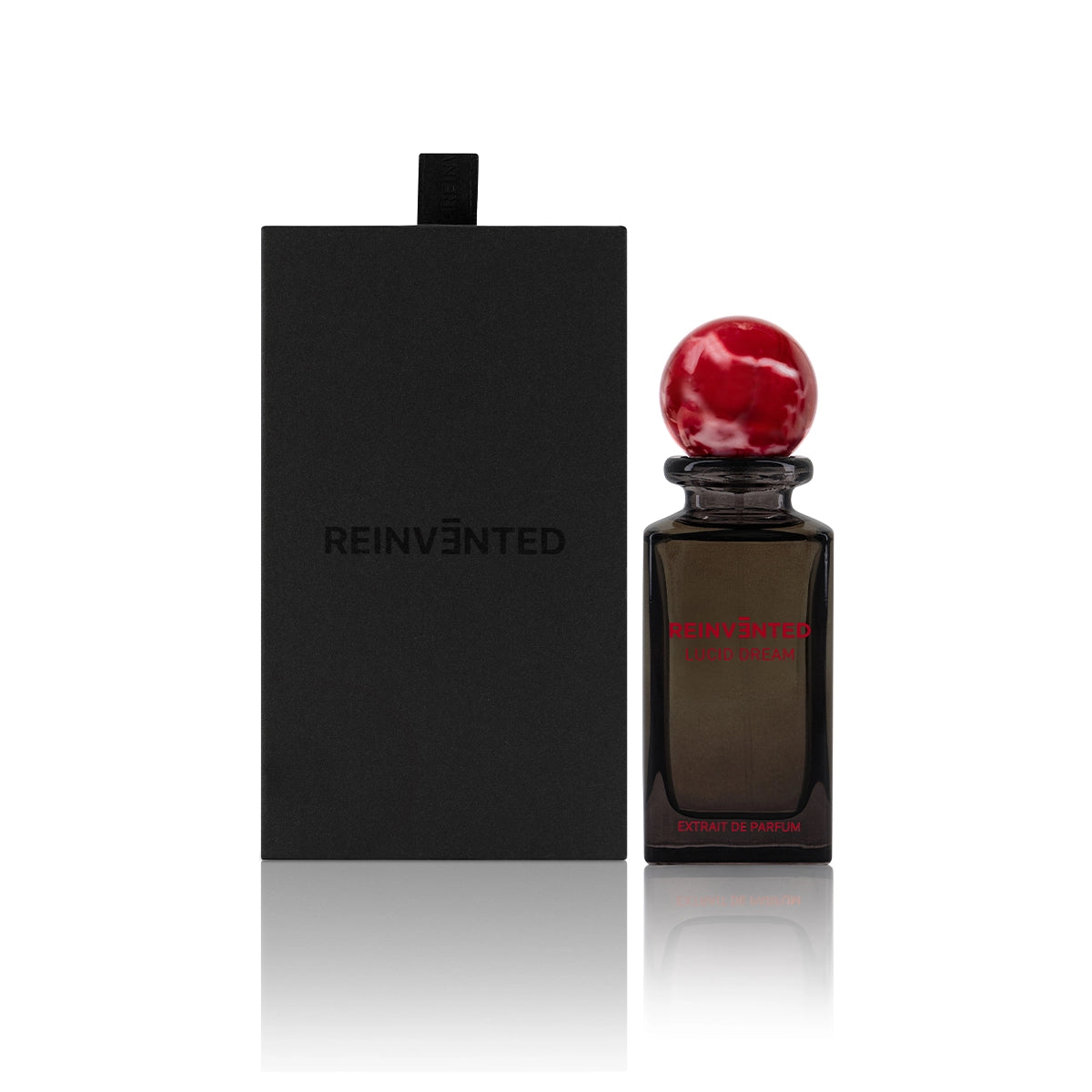 Reinvented Lucid Dream Extrait de Parfum with red marble cap and black luxury box niche fragrance gift set
