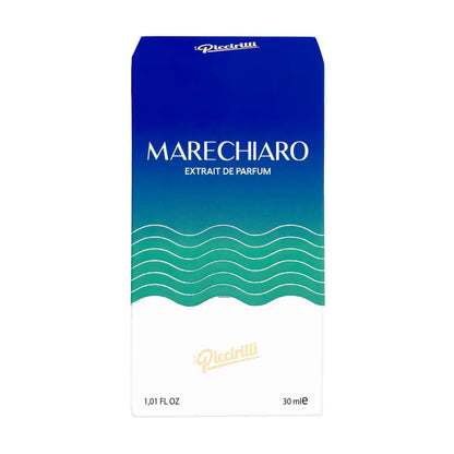 Marechiaro perfume packaging with blue and green gradient on a white background