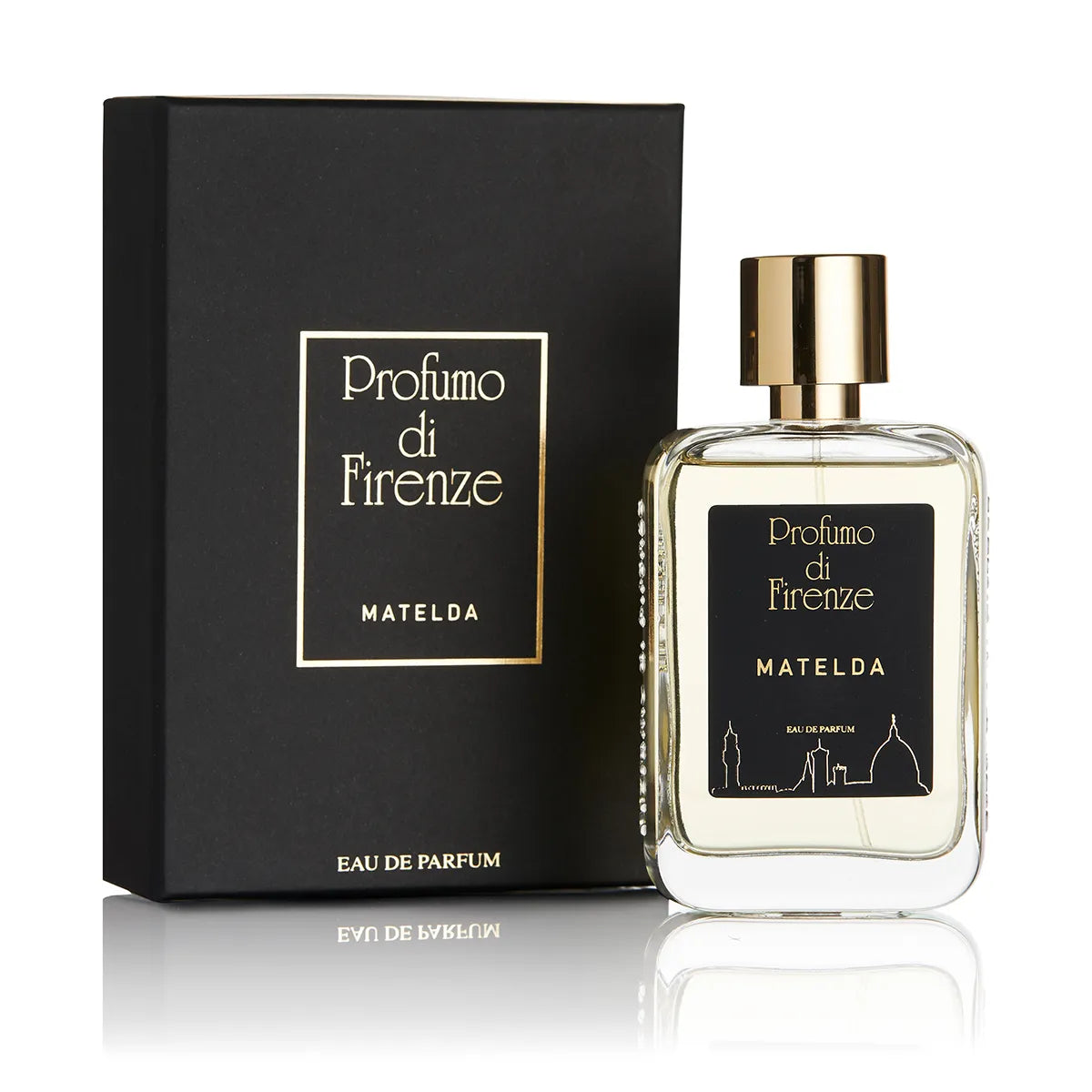 Perfume bottle and packaging of Profumo di Firenze Matelda on a white background