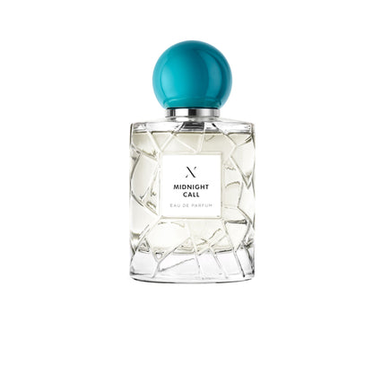 Midnight Call Eau de Parfum by Les Sœurs de Noé luxury glass perfume bottle with turquoise cap isolated on white background