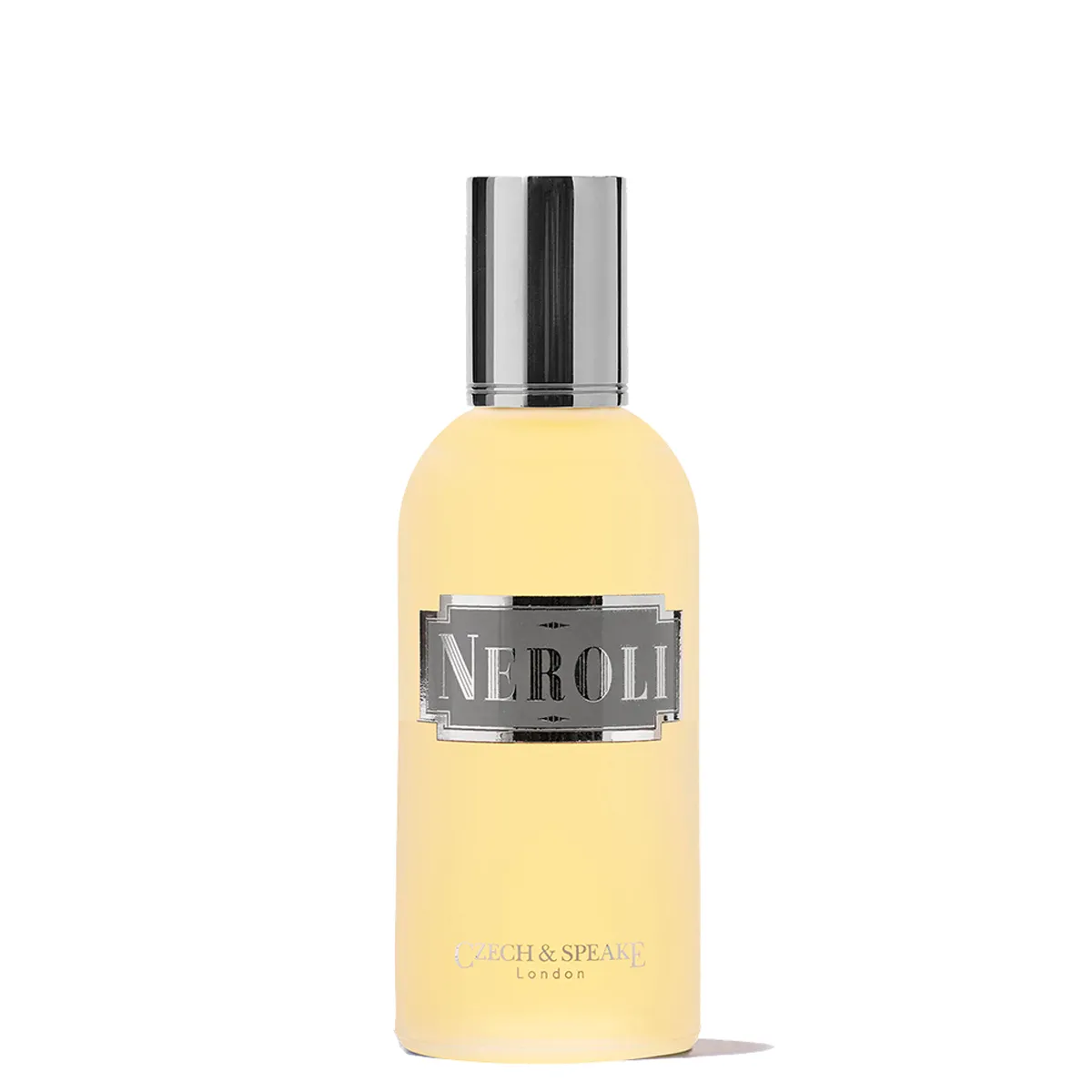 Czech & Speake Neroli Eau de Parfum frosted glass fragrance bottle with silver cap and label, luxury niche perfume inspired by fresh orange blossom, citrus, and elegant floral notes