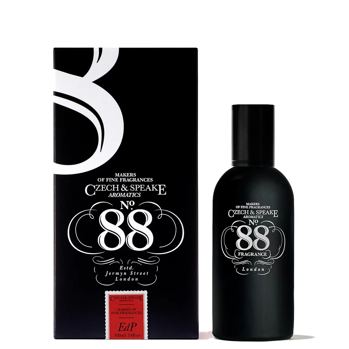Czech & Speake No. 88 Fragrance London perfume bottle with original black packaging box, classic British luxury fragrance from Jermyn Street London