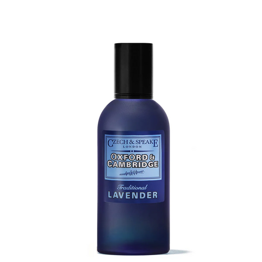 Czech & Speake Oxford & Cambridge Traditional Lavender Eau de Parfum deep blue glass fragrance bottle, classic British niche perfume inspired by fresh lavender, herbs, and aromatic citrus notes
