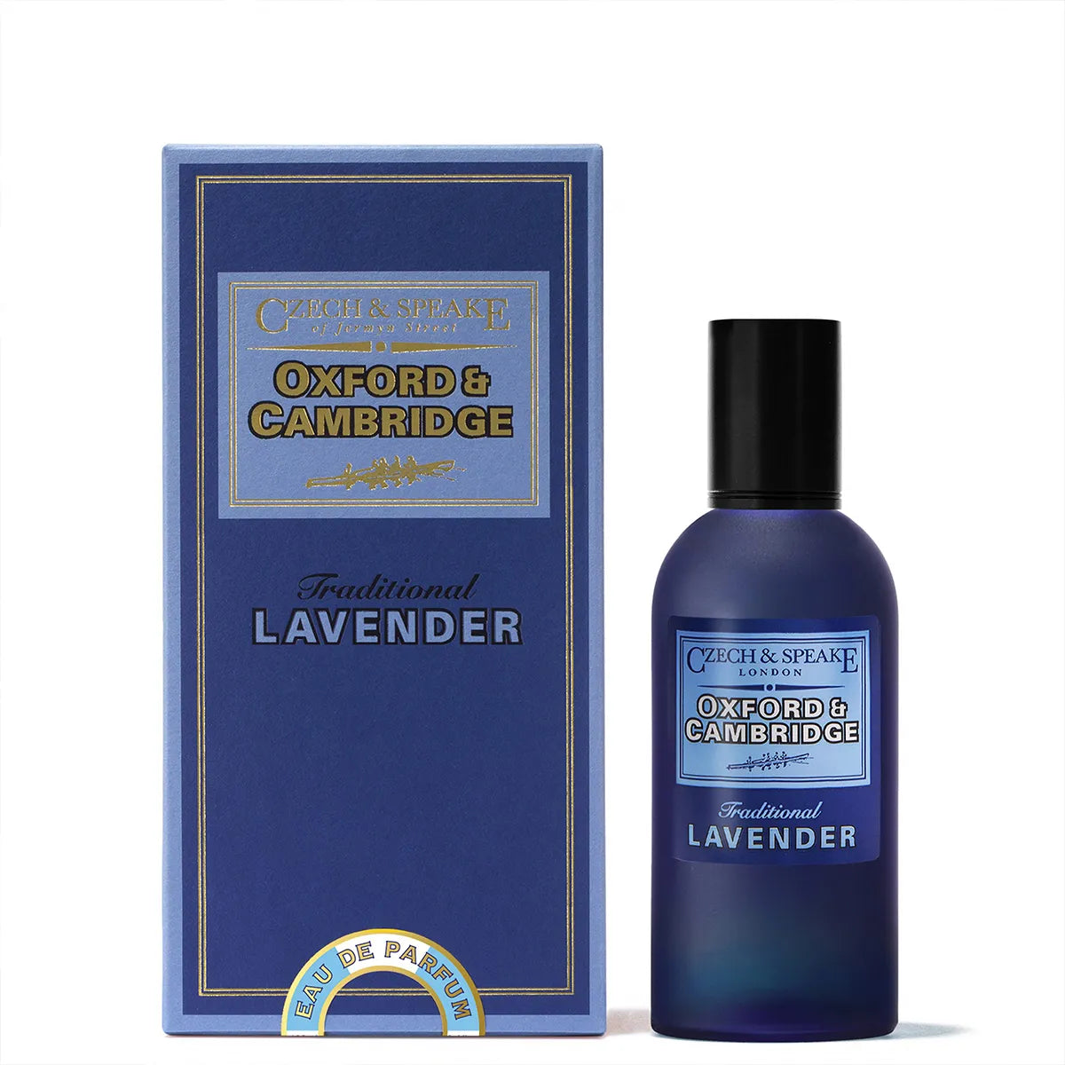 Cock & Sope Oxford & Cambridge Traditional Lavender perfume bottle and packaging on a white background