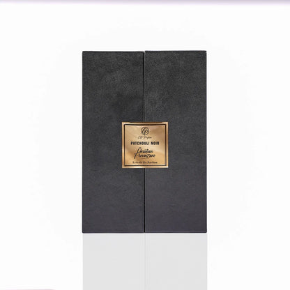 Christian Provenzano Patchouli Noir Extrait de Parfum luxury black presentation box with gold label centerpiece