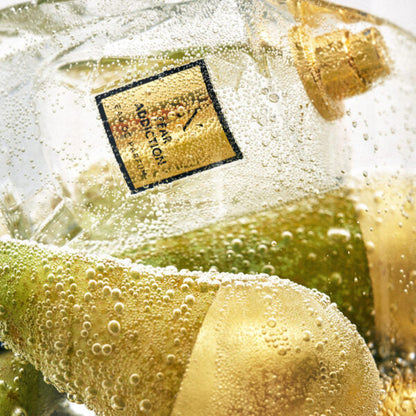 Pear Addiction Eau de Parfum by Les Sœurs de Noé luxury perfume bottle with fresh pear slices and sparkling water droplets close-up