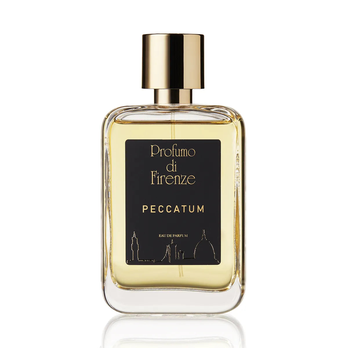 Perfume bottle labeled 'Peccatum' by 'Profumo di Firenze' on a white background