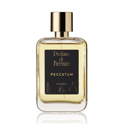 Perfume bottle labeled 'Peccatum' by 'Profumo di Firenze' on a white background