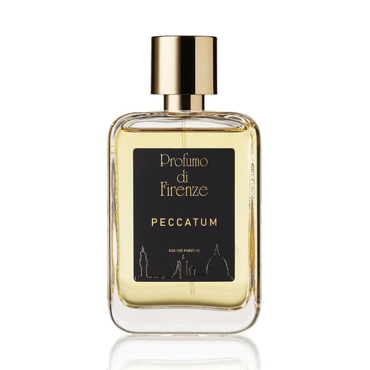 Perfume bottle labeled 'Peccatum' by 'Profumo di Firenze' on a white background