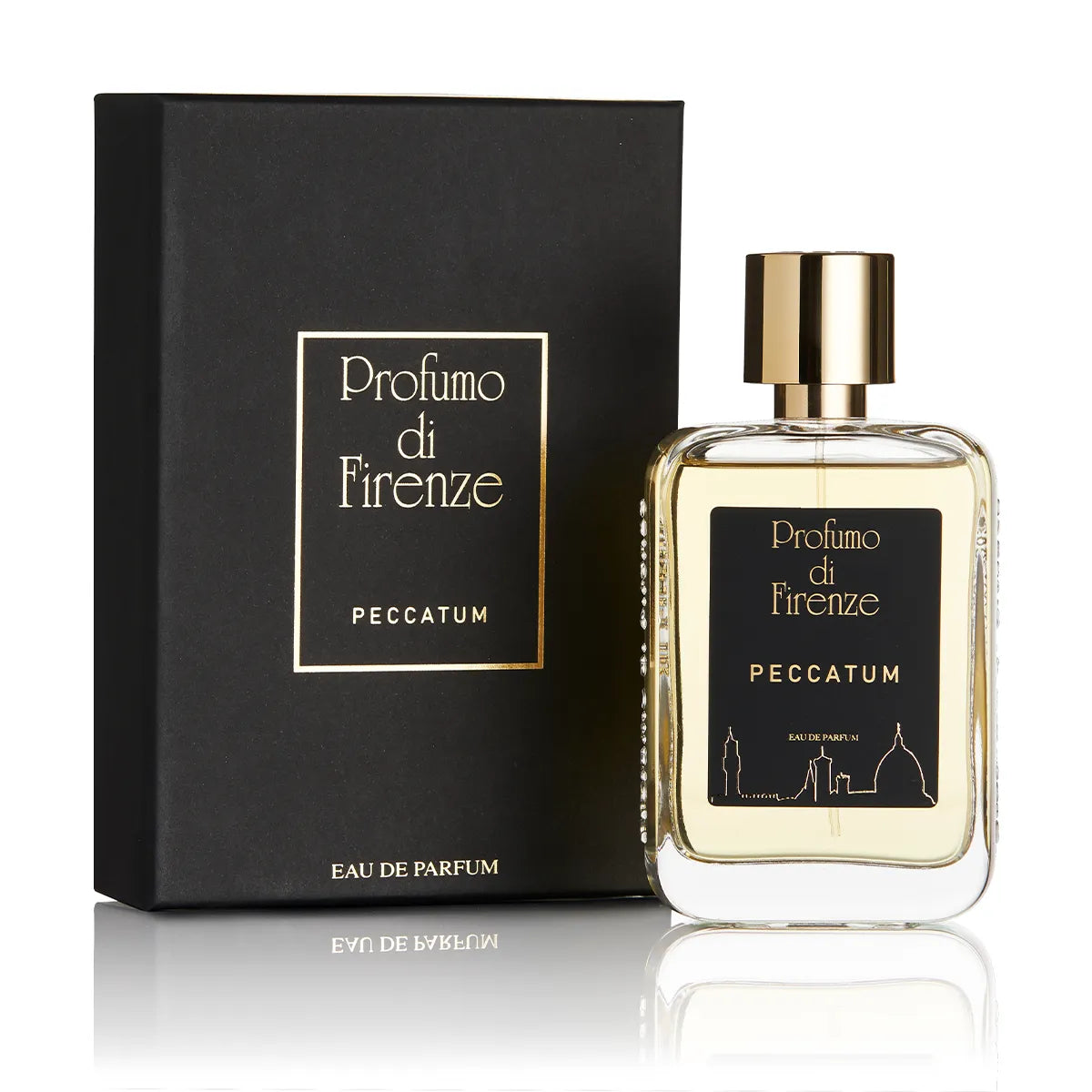 Perfume bottle and packaging of Profumo di Firenze Peccatum on a white background