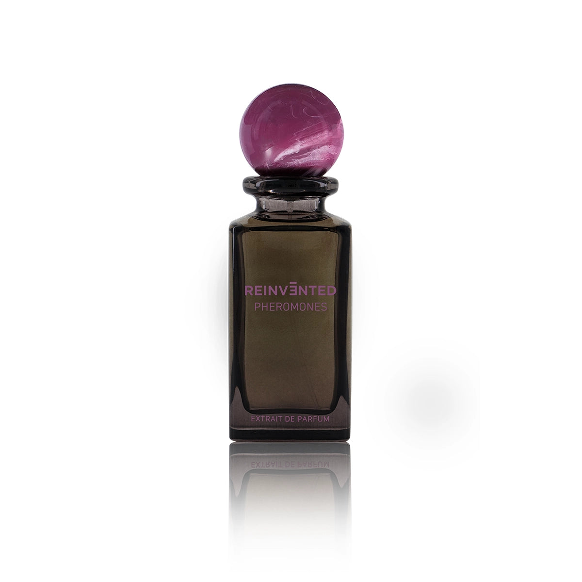Reinvented Pheromones Extrait de Parfum bottle with purple marble cap luxury niche fragrance