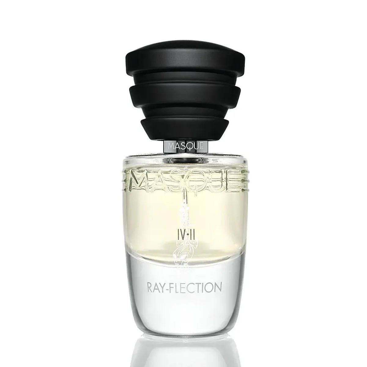 Ray Flection by Masque Milano in a Clear perfume bottle with black cap on a white background