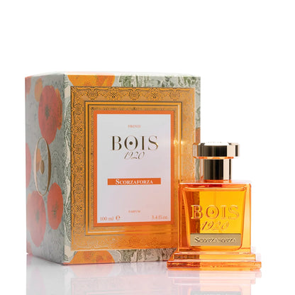 Scorzaforza perfume by Bois 1920 with decorative fragrance box and amber glass bottle 100ml