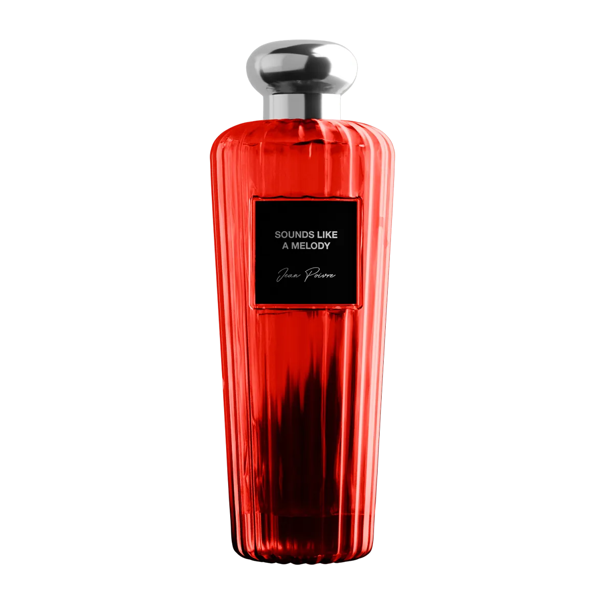 Sounds Like a Melody by Jean Poivre luxury red glass perfume bottle with silver cap isolated on white background