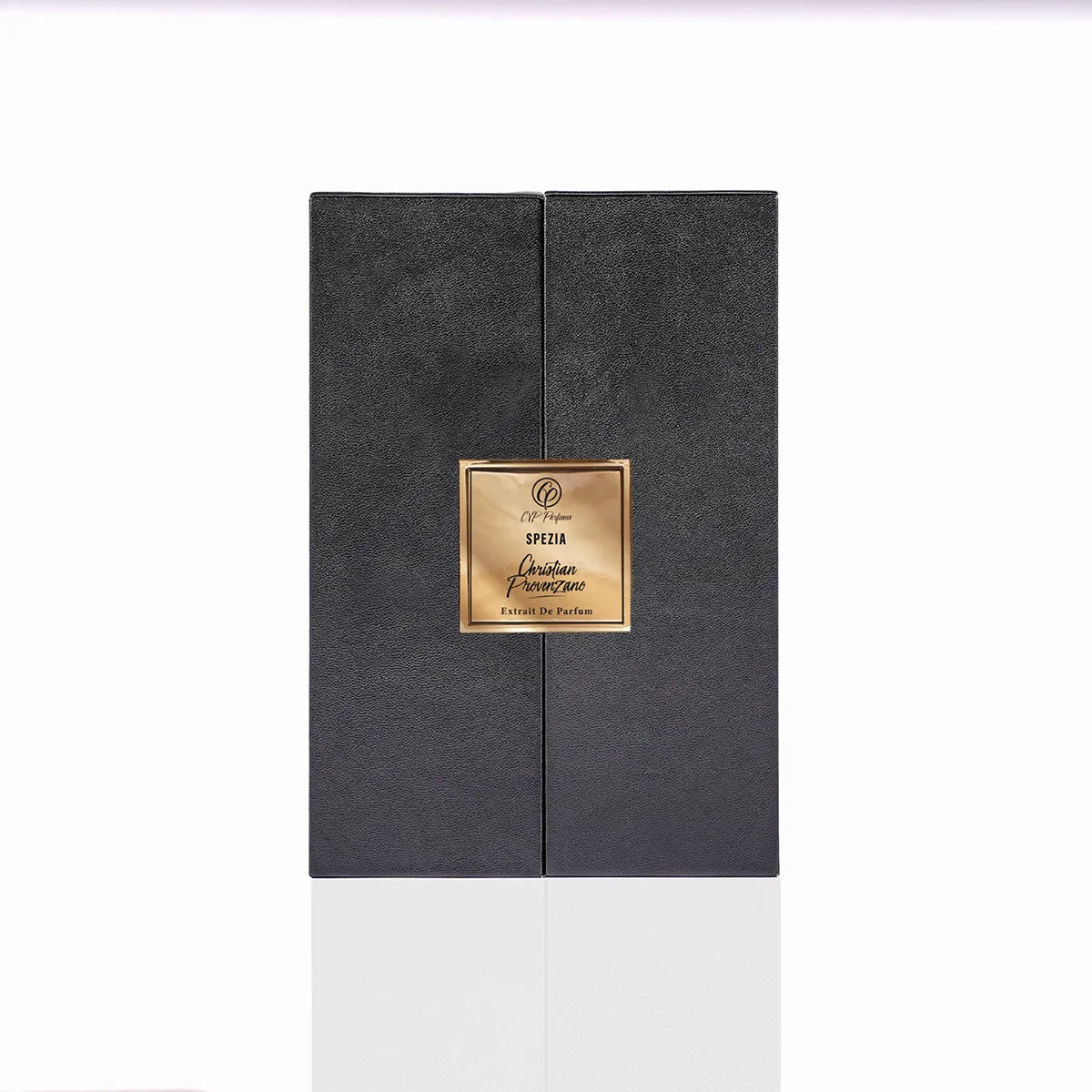 Christian Provenzano Spezia Extrait de Parfum luxury black textured box with centered gold label