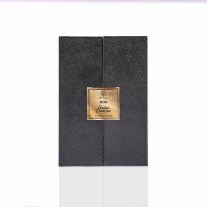 Christian Provenzano Spezia Extrait de Parfum luxury black textured box with centered gold label