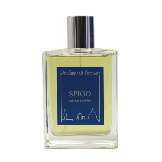Perfume bottle labeled 'Spigo' by Profumo di Firenze on a white background