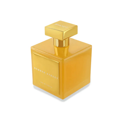 Summer Street Eau de Parfum by House of Brandt luxury square amber perfume bottle with gold cap and minimalist design