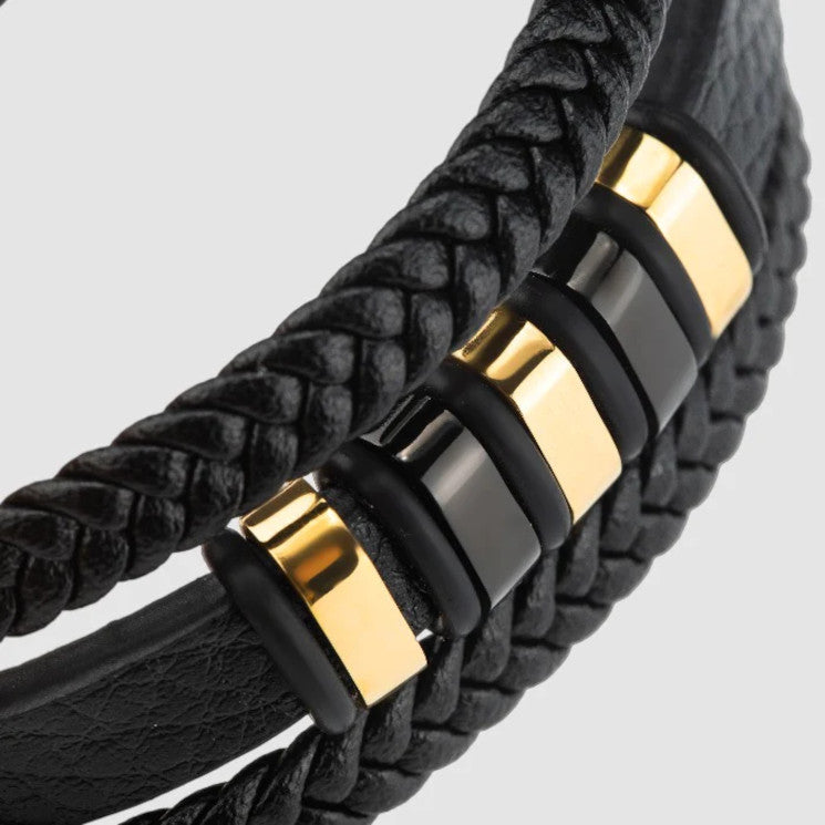 Leather bracelet “Glory” - Gold & Black